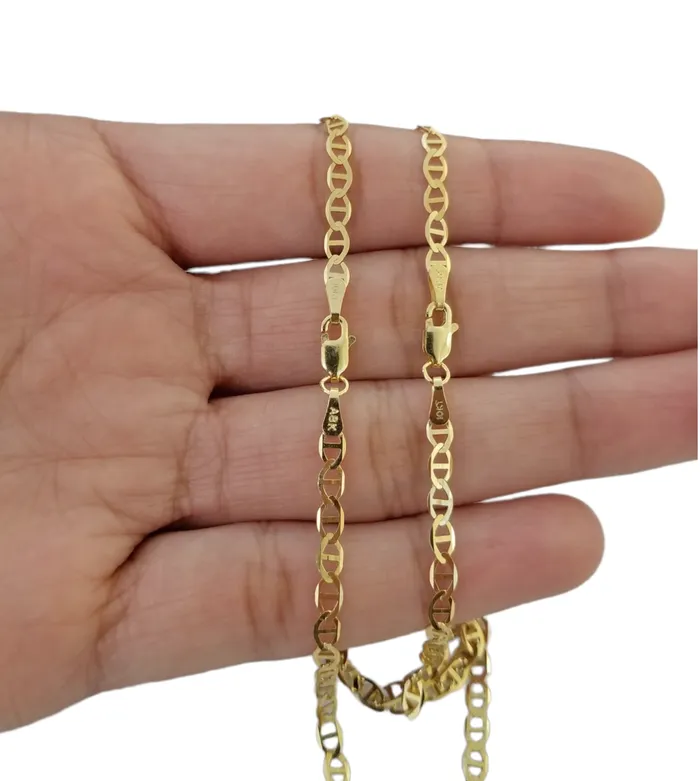 Real 10k Yellow Gold Mariner Anchor Link Chain 3mm Necklace 20 Inch Gold and Diamond Necklaces