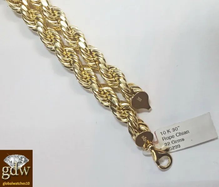 Real 10k Yellow Gold Mens Jesus Cross CharmPendant with 26 Inches Rope Chain Gold and Diamond Necklaces