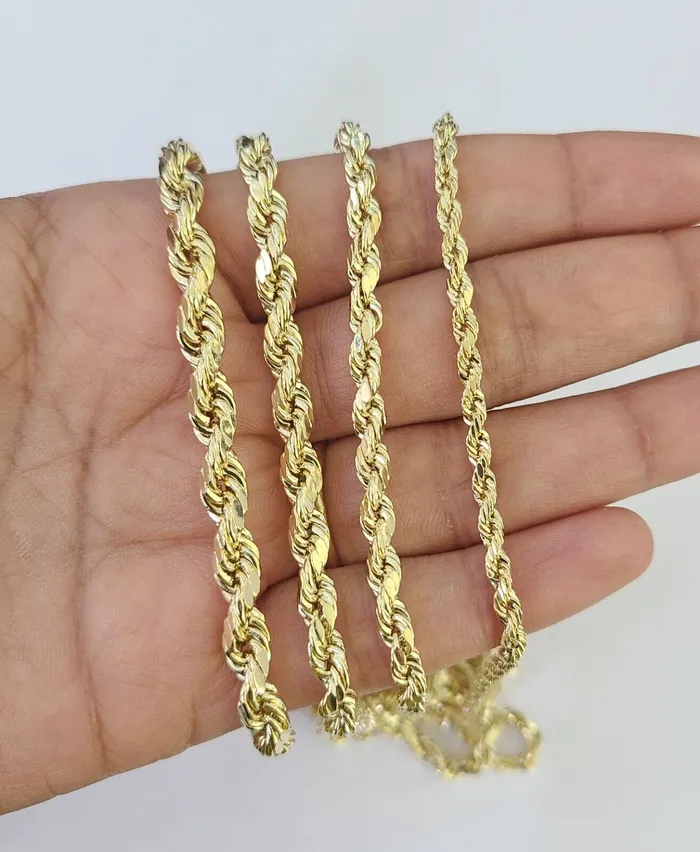 Real 14k Gold Rope Chain Necklace 3mm6mm 2026 Inch Men Women Yellow 14kt Gold and Diamond Necklaces