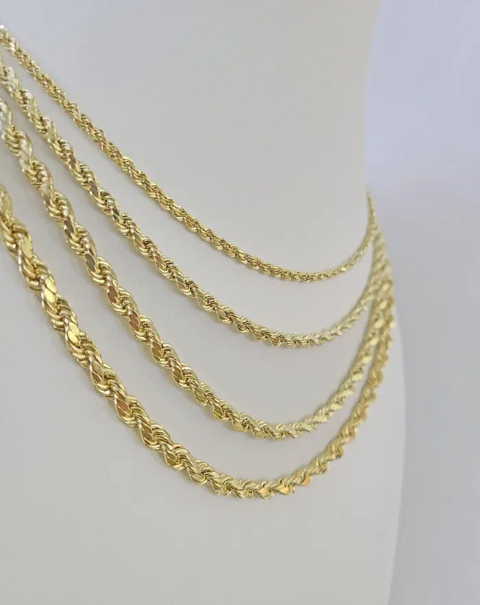 Real 14k Gold Rope Chain Necklace 3mm6mm 2026 Inch Men Women Yellow 14kt Gold and Diamond Necklaces