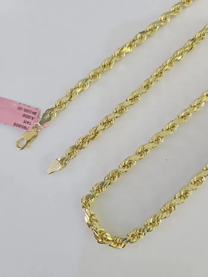 Real 14k Gold Rope Chain Necklace 3mm6mm 2026 Inch Men Women Yellow 14kt Gold and Diamond Necklaces