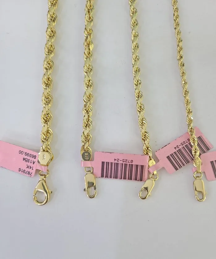 Real 14k Gold Rope Chain Necklace 3mm6mm 2026 Inch Men Women Yellow 14kt Gold and Diamond Necklaces