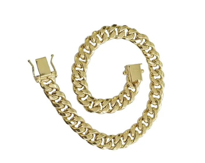 Real 14K Yellow Gold Bracelet Miami Cuban 8 Inch 7mm 14kt Gold Pura Oro Gold and Diamond Bracelets