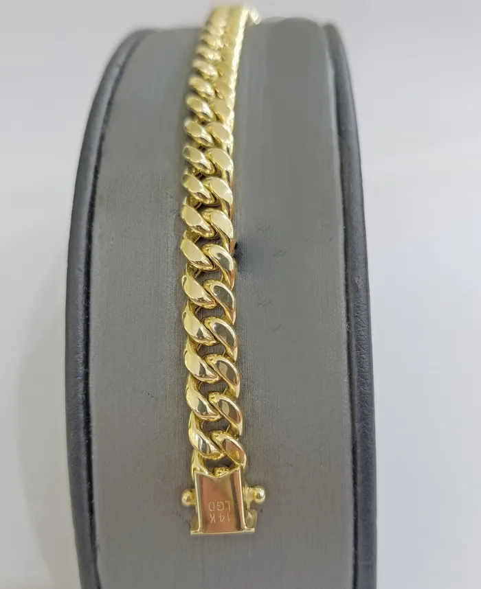 Real 14K Yellow Gold Bracelet Miami Cuban 8 Inch 7mm 14kt Gold Pura Oro Gold and Diamond Bracelets