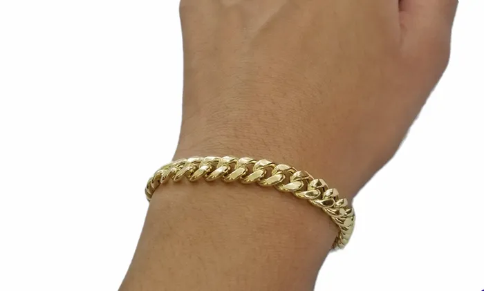 Real 14K Yellow Gold Bracelet Miami Cuban 8 Inch 7mm 14kt Gold Pura Oro Gold and Diamond Bracelets