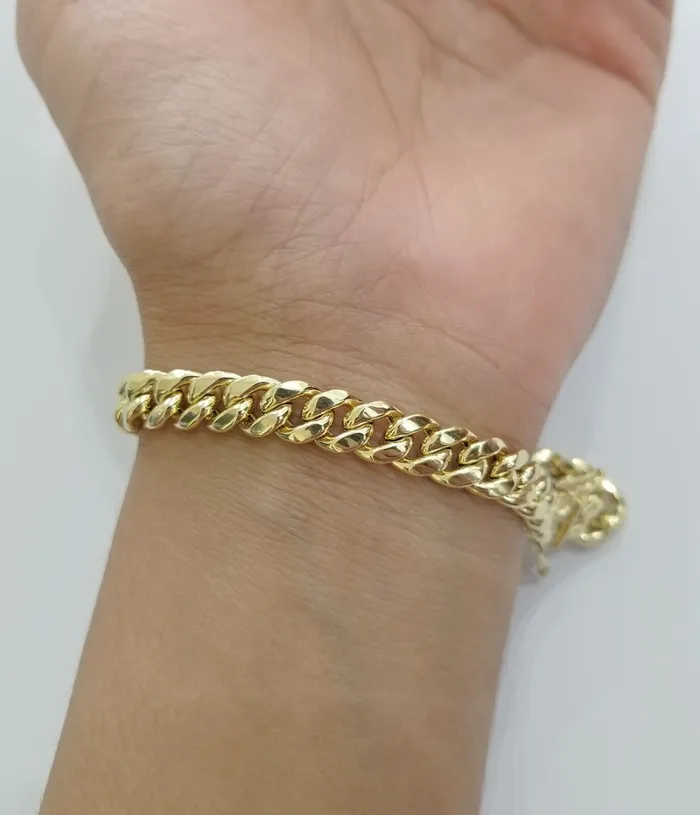 Real 14K Yellow Gold Bracelet Miami Cuban 8 Inch 7mm 14kt Gold Pura Oro Gold and Diamond Bracelets