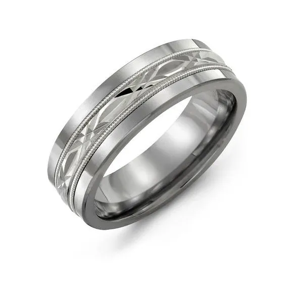 Rings 10kt White Gold And Tungsten Classic Diamond Cut Milgrain Wedding Band Independent Jewellers Rings 10kt White Gold And Tungsten Classic Diamond Cut Milgrain Wedding Band Independent Jewellers