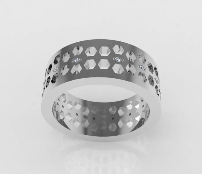 Rings 14k yellow gold band Ring with 14 Diamonds be hive style stt 2 prongs JCM DESIGN JEWELRY