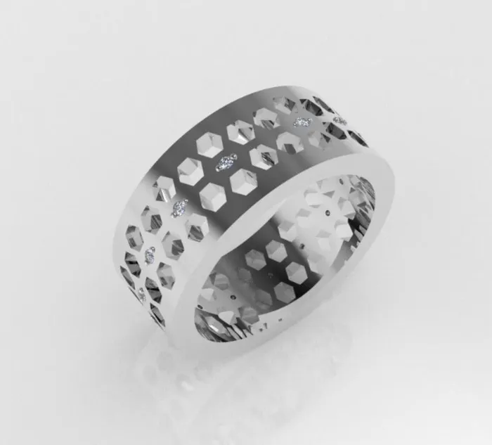 Rings 14k yellow gold band Ring with 14 Diamonds be hive style stt 2 prongs JCM DESIGN JEWELRY