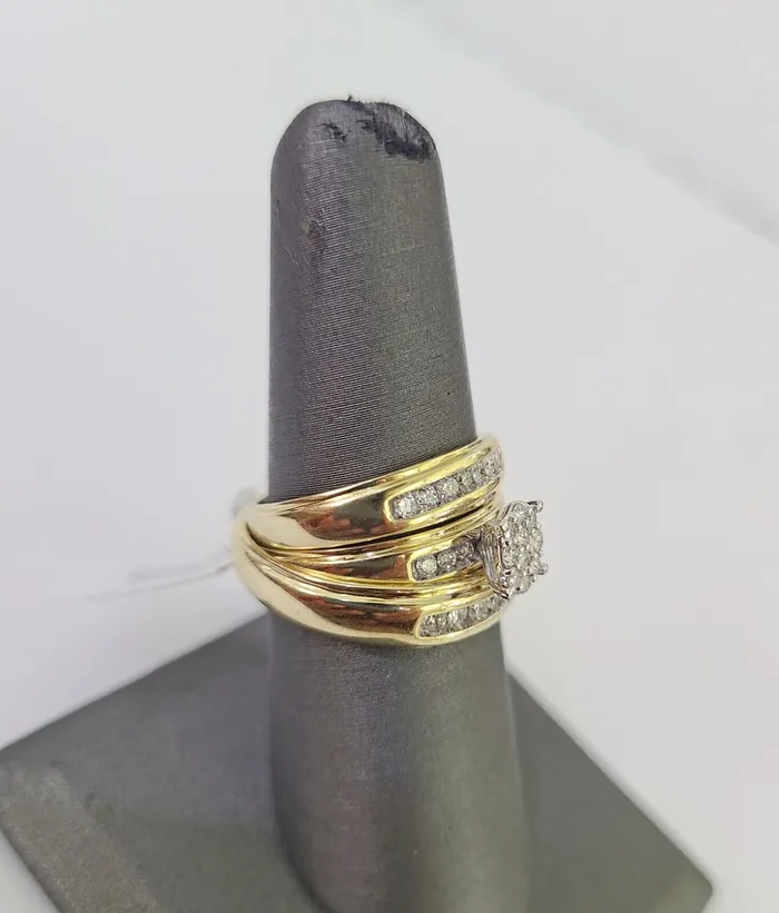Rings Globalwatches10 REAL 10k Diamond Ring Ladies Men Trio SET Wedding Engagement Genuine Yellow Gold