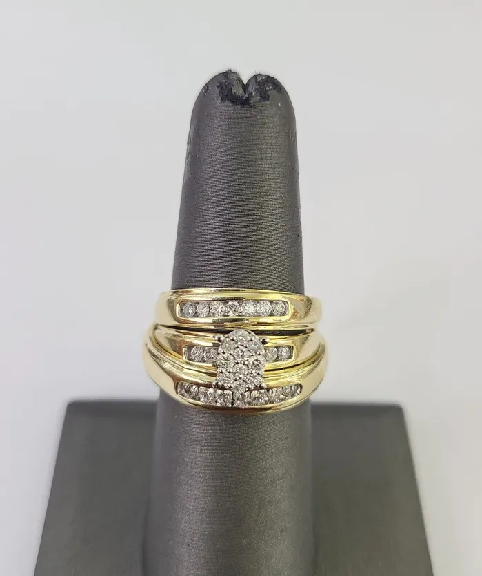 Rings Globalwatches10 REAL 10k Diamond Ring Ladies Men Trio SET Wedding Engagement Genuine Yellow Gold