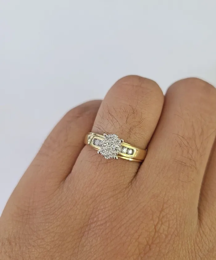 Rings Globalwatches10 REAL 10k Diamond Ring Ladies Men Trio SET Wedding Engagement Genuine Yellow Gold