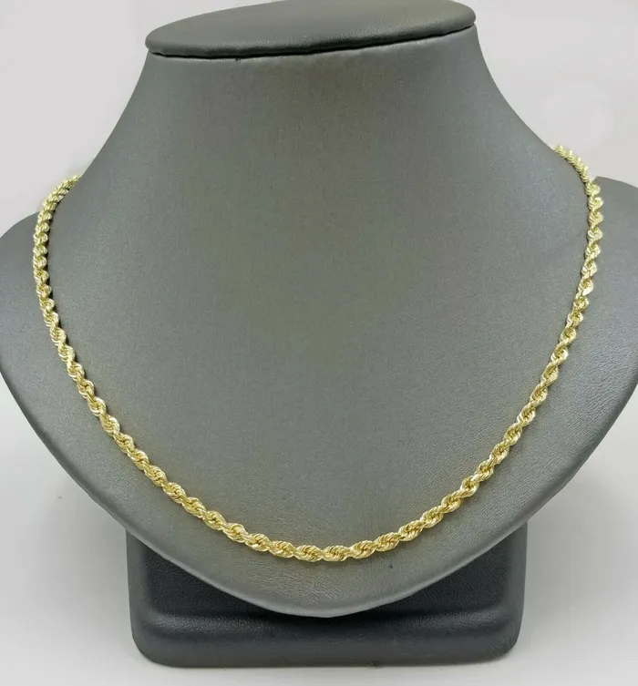 Rings Gold and Diamond Real 14k SOLID Yellow Gold 25mm Rope Chain Diamond Cut 24 Inches Lobster Lock