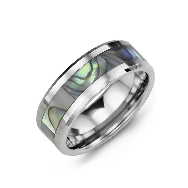 Rings Independent Jewellers Mens Beveled Shell Inlay Tungsten Wedding Band