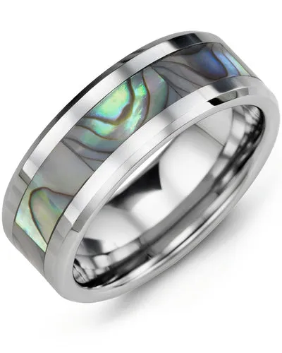Rings Independent Jewellers Mens Beveled Shell Inlay Tungsten Wedding Band