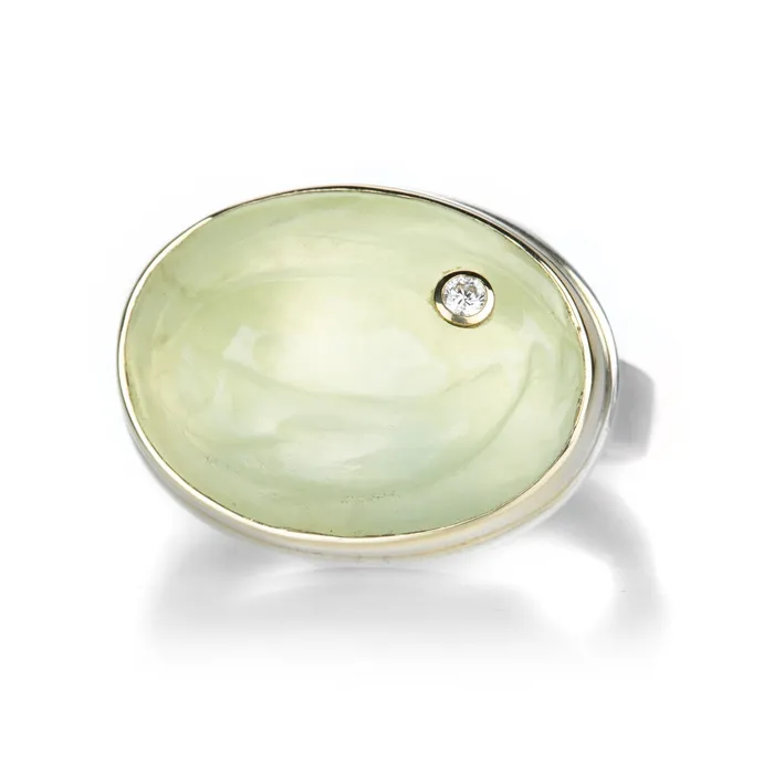 Rings Jamie Joseph Oval Prehnite Ring with Diamond