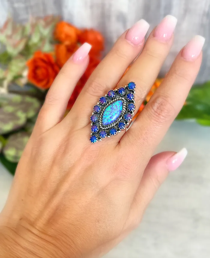 Rings SophiaRene Boutique Sterling Silver Blue OpalBlue Aurora Opal Mix Ring