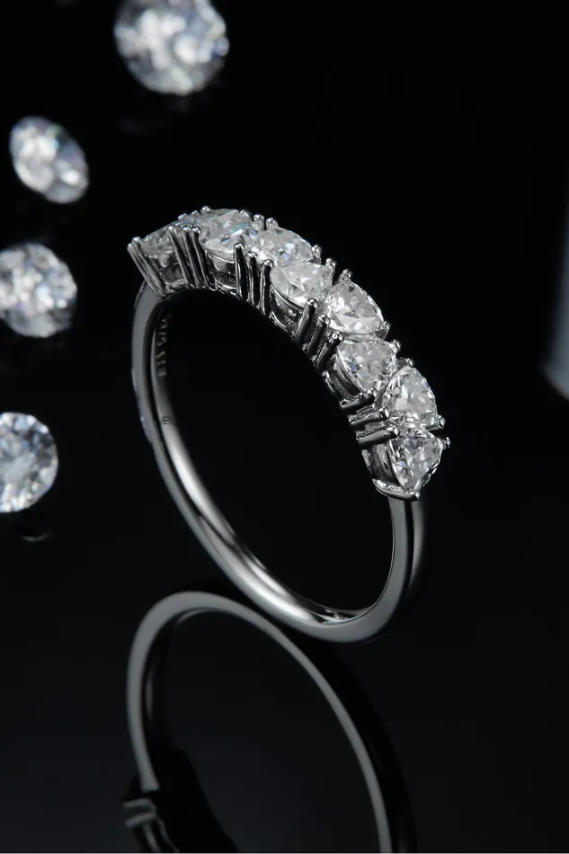 Rings Trendsi 1 Carat Moissanite 925 Sterling Silver HalfEternity Ring