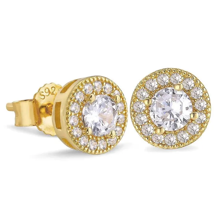 Round Iced 925 Sterling Silver Stud Earrings KRKC Earrings