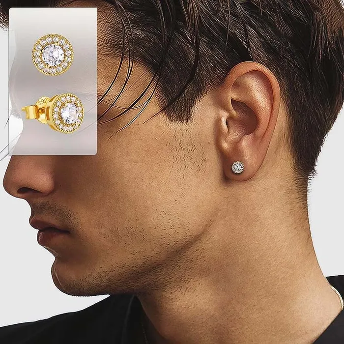 Round Iced 925 Sterling Silver Stud Earrings KRKC Earrings