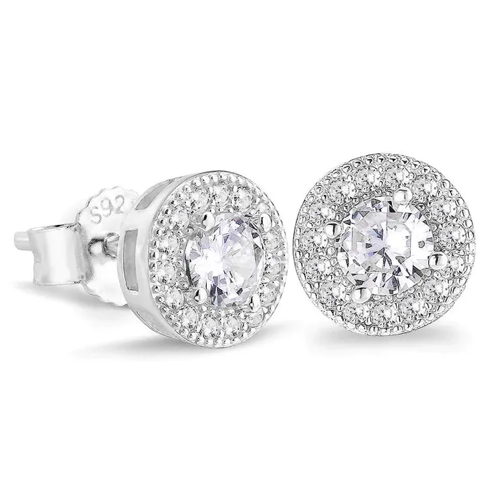 Round Iced 925 Sterling Silver Stud Earrings KRKC Earrings