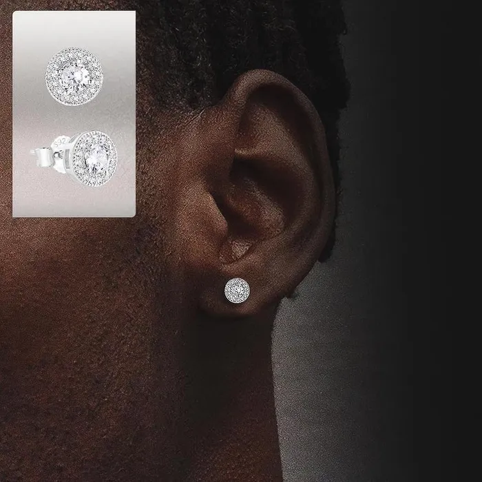 Round Iced 925 Sterling Silver Stud Earrings KRKC Earrings
