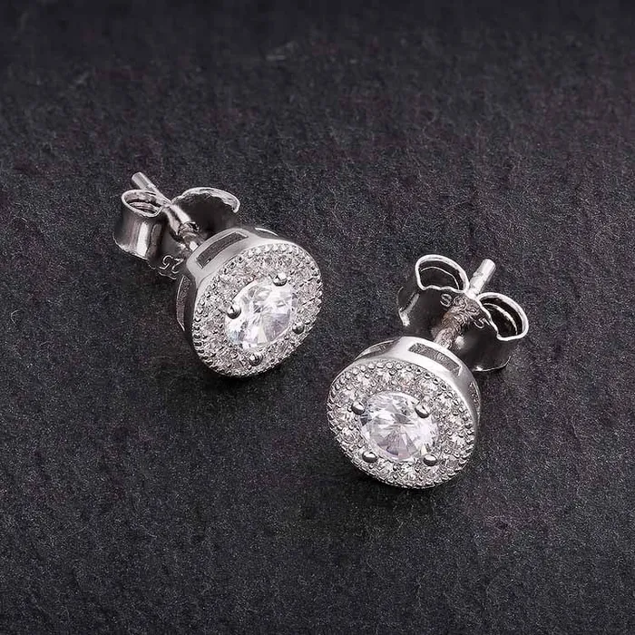 Round Iced 925 Sterling Silver Stud Earrings KRKC Earrings