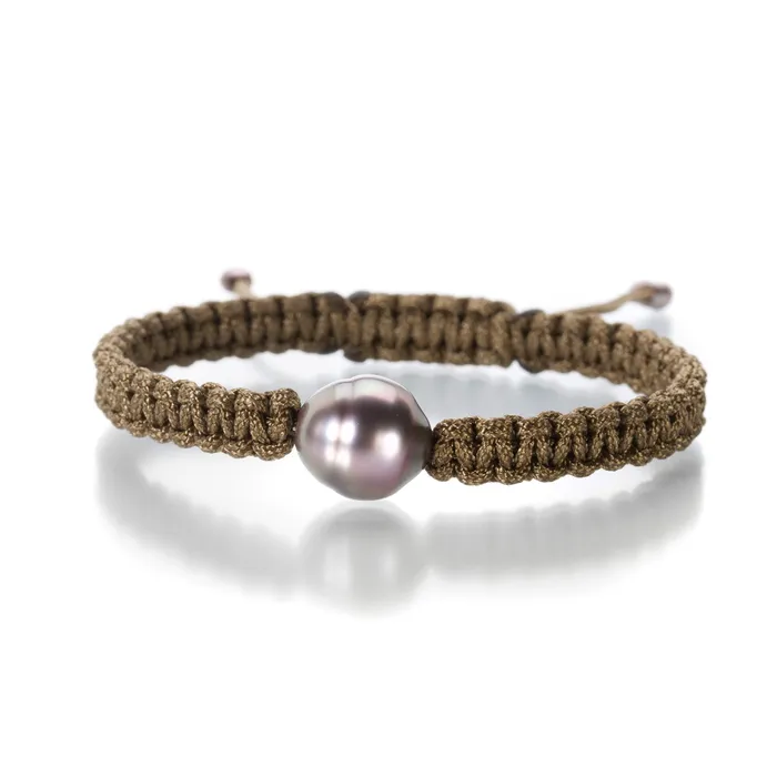 Single Tahitian Pearl Brown Macrame Bracelet Gellner Bracelets
