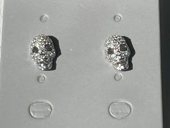 Sophiareneboutiquecom Earrings STERLING SILVER CZ SKULL STUD POST BACK EARRINGS
