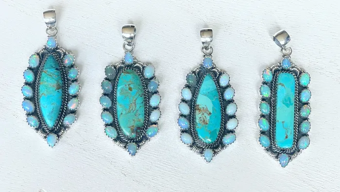 Sophiareneboutiquecom Rings Sterling Silver Turquoise Opal Cluster Pendants