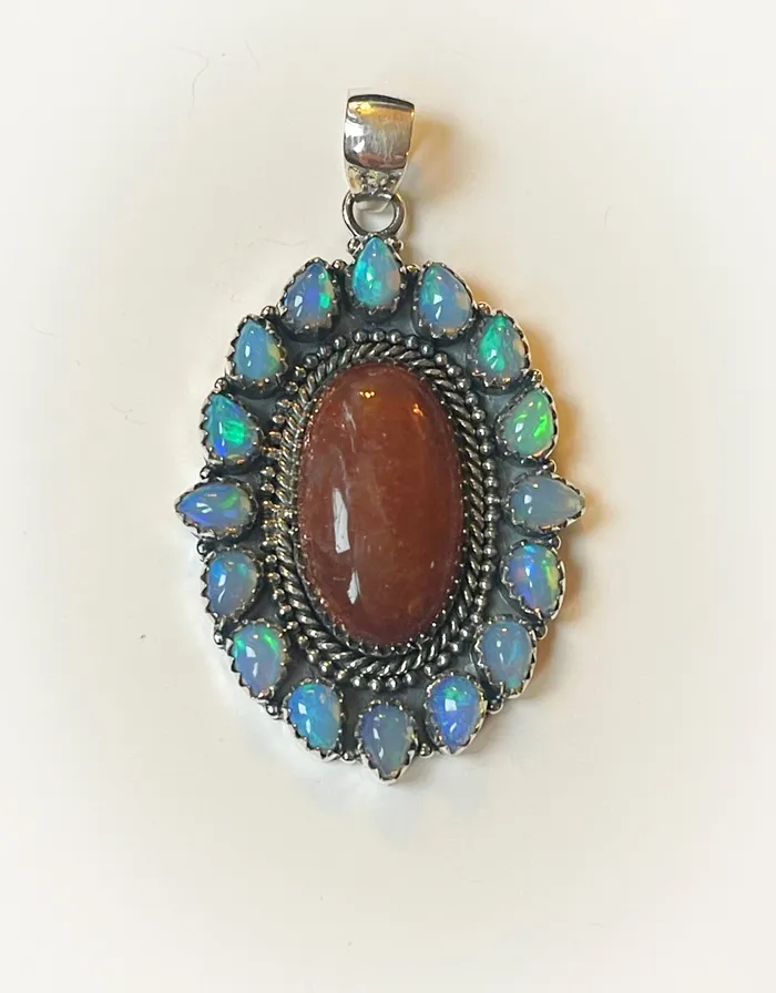 Sophiareneboutiquecom Sterling Silver SunstoneOpal Cluster Pendant Necklaces