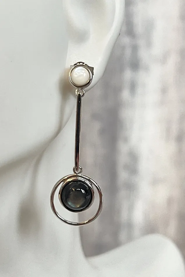 Sterling Silver BlackWhite MOP Artisan Drop Earrings SophiaRene Boutique Earrings Sterling Silver BlackWhite MOP Artisan Drop Earrings SophiaRene Boutique Earrings