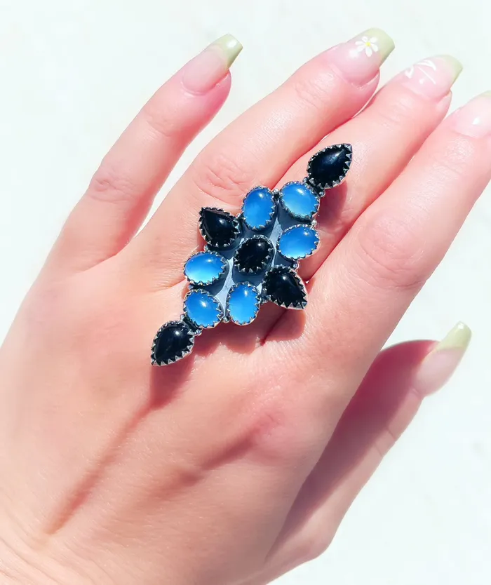 Sterling Silver Blue Chalcedony Onyx Custom Crawler Ring Sophiareneboutiquecom Rings Sterling Silver Blue Chalcedony Onyx Custom Crawler Ring Sophiareneboutiquecom Rings