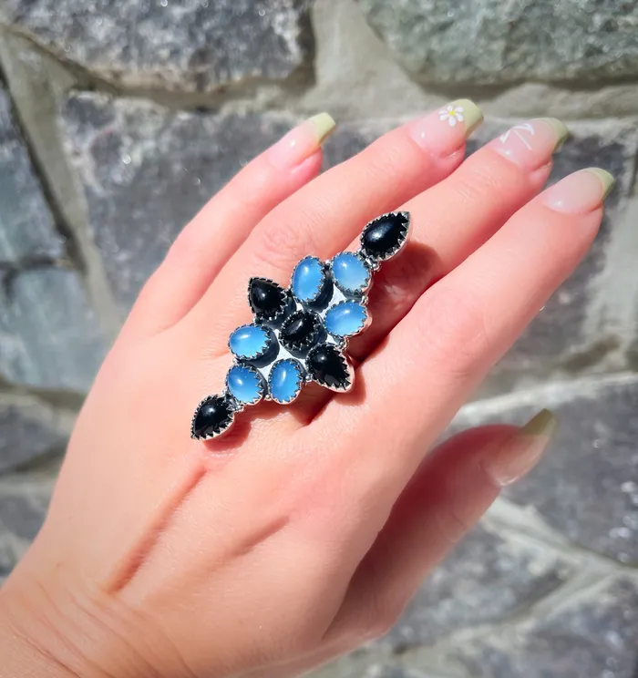 Sterling Silver Blue Chalcedony Onyx Custom Crawler Ring Sophiareneboutiquecom Rings Sterling Silver Blue Chalcedony Onyx Custom Crawler Ring Sophiareneboutiquecom Rings