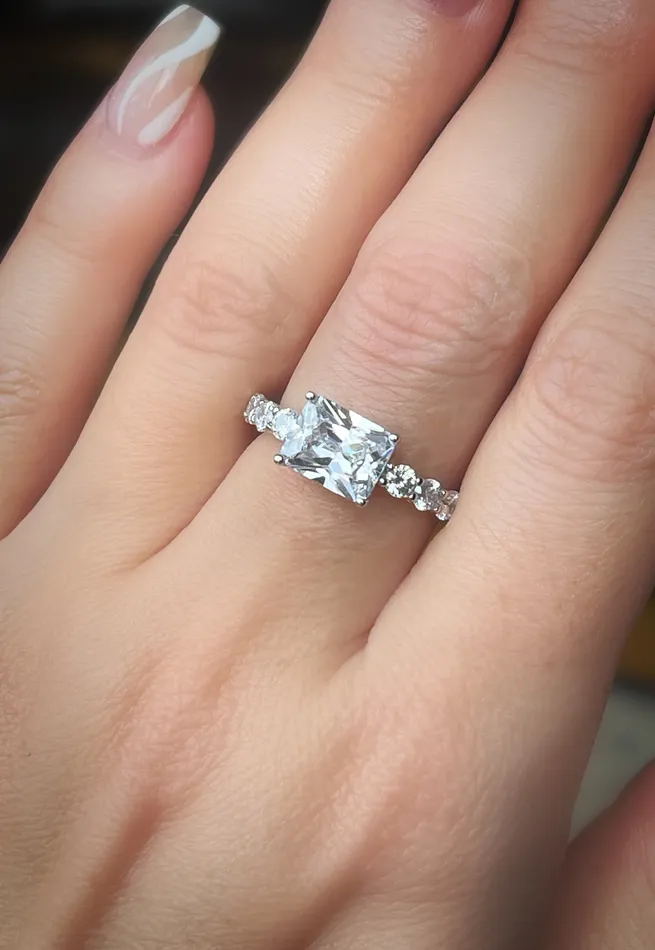 STERLING SILVER RHODIUM CZ PRINCESS RING Sophiareneboutiquecom Rings