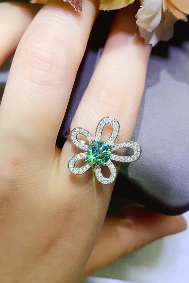Trendsi Rings 1 Carat Moissanite Flower Shape Open Ring