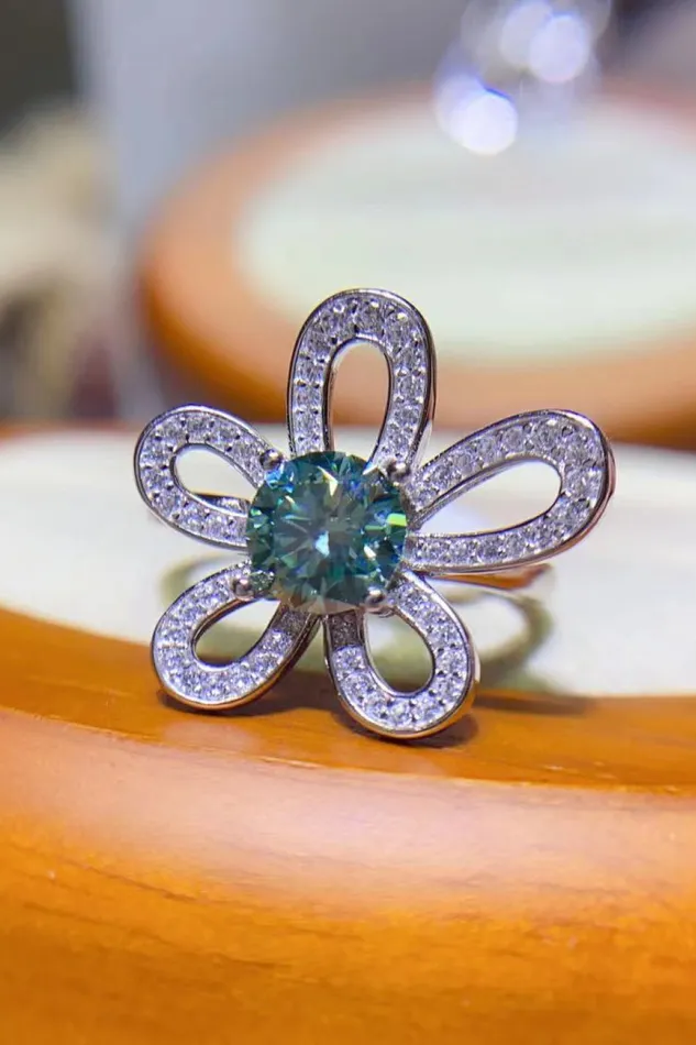 Trendsi Rings 1 Carat Moissanite Flower Shape Open Ring