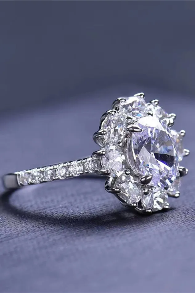Trendsi Rings 2 Carat Moissanite Floral 925 Sterling Silver Ring