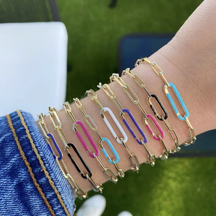 Alev Collection Bracelets Small Enamel Clasp Paperclip Bracelet