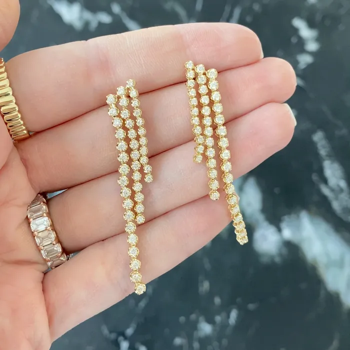 Alev Collection Earrings Three Line Cascade Diamond Bezel Drop Earrings