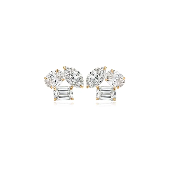 Alev Collection Earrings Three Mini Multi Shape Diamond Earring Single