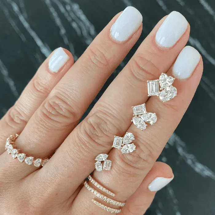 Alev Collection Earrings Three Mini Multi Shape Diamond Earring Single