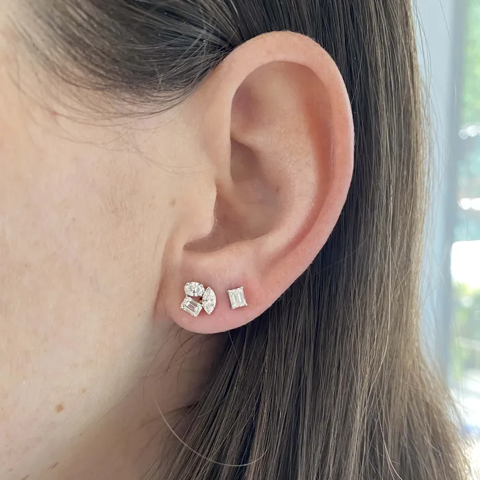 Alev Collection Earrings Three Mini Multi Shape Diamond Earring Single