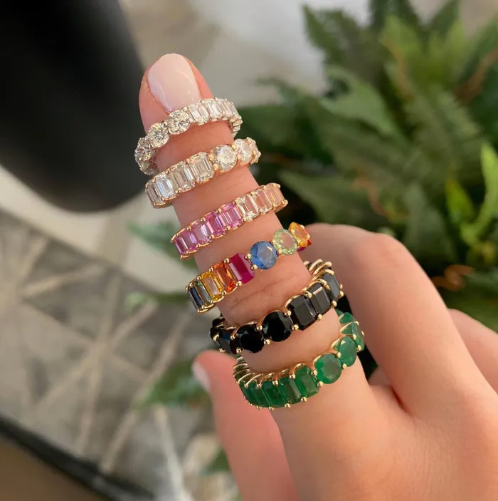 Alev Collection Rings Half and Half Gemstones Eternity Ring