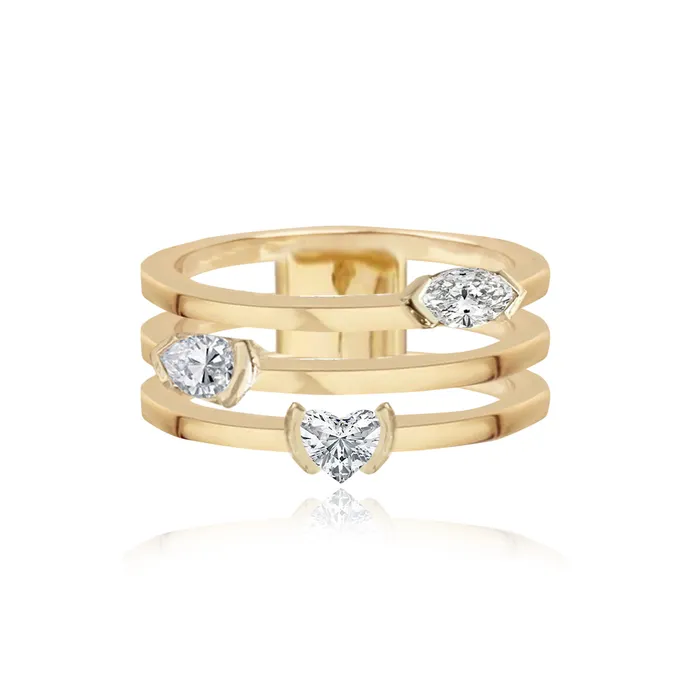 Alev Collection Rings Three Row Solitaire Diamond Ring