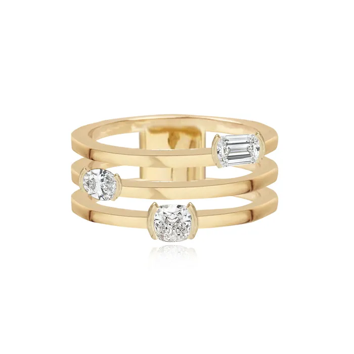 Alev Collection Rings Three Row Solitaire Diamond Ring