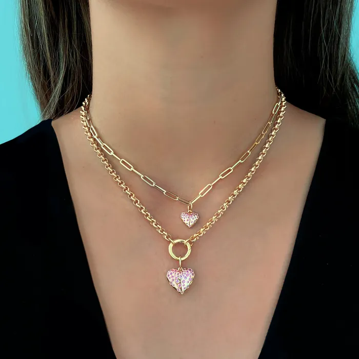 Alev Jewelry Charm Necklaces Small Dripping Scattered Gemstone Heart Charm