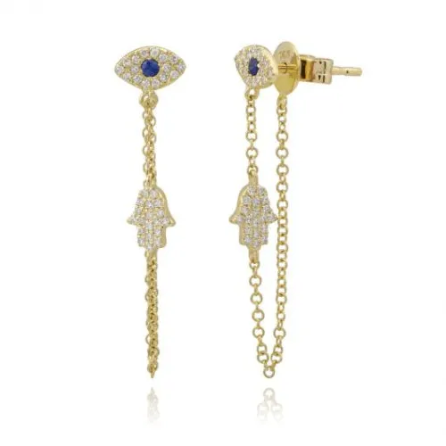 Alev Jewelry Pave Evil Eye Hamsa Chain Earrings Earrings