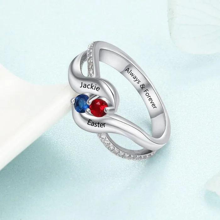 Ashley Jewels Rings Personalized Sterling Silver Ring Engrave One Special Phrase Two Custom Names Two Custom Birthstones Womens Fashion Jewelry