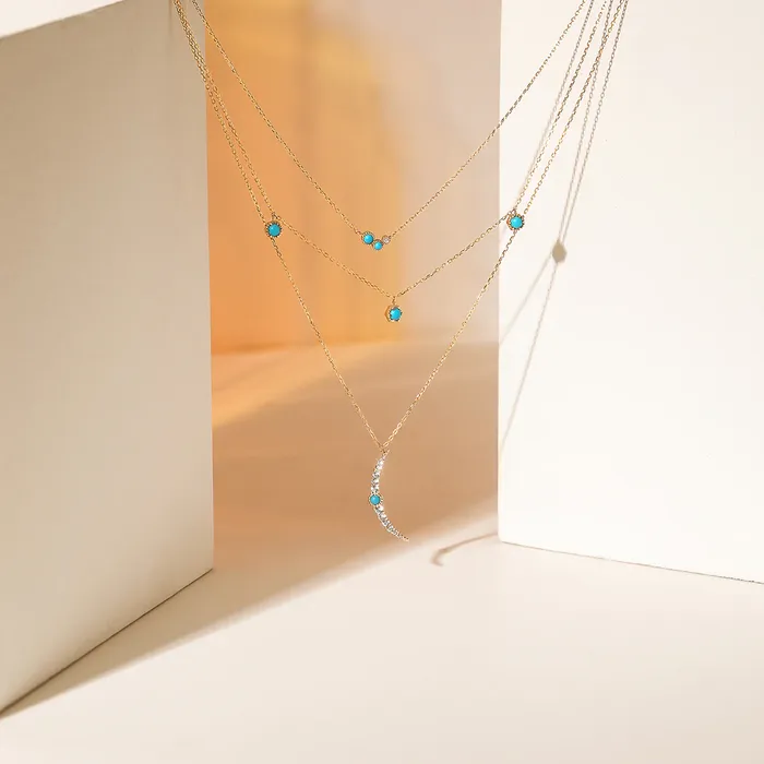 Aurelie Gi Necklaces AMIRA Turquoise White Sapphire Waterfall Necklace